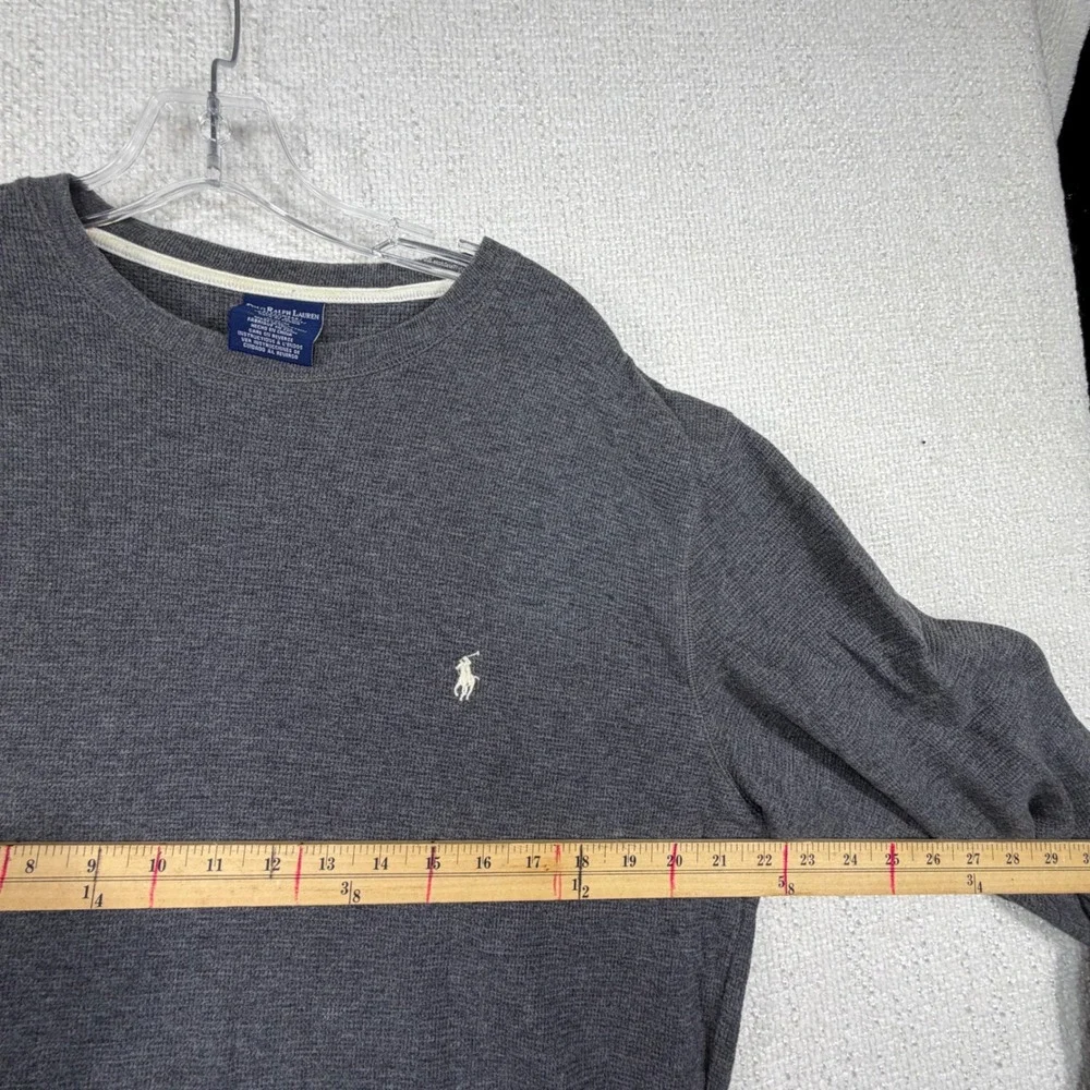 Polo Ralph Lauren Mens Waffle Knit Thermal Long Sleeve Shirt Charcoal Grey Logo